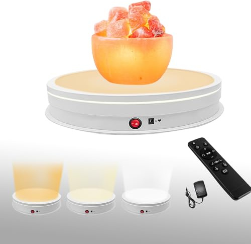 luolety Electric Motorized Rotating Turntable, 360° Display Stand with LED 3 Colors, Remote Control Photography Turntable Adjustable Direction, Speed for Product Display Video, 50KG Load (White,42CM)