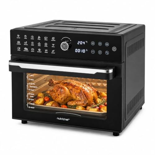 Nutrichef Freidora de Aire Digital de 30L y Horno de Conveccion Miltifuncional de Encimera con 20 Preajustes, Doble Coccion, Rotisserie, Horneado y Mas