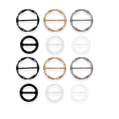 JOINPAYA Boucle de Clip pour T-Shirt et Foulard, 12 Pcs Anneau de Serrage en Résine et Alliage Anti-Glisse, Attache Foulard Chic pour Nouer les Vêtements, Ajustement de Taille pour Écharpe Mixte