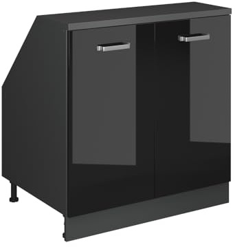 Vicco Küchenschrank für Dachschrägen R-Line, Schwarz Hochglanz, 80 cm mit 2 Türen, Schrankkorpus 60 cm Tiefe, zur freien Kombination innerhalb modularer Küchensysteme
