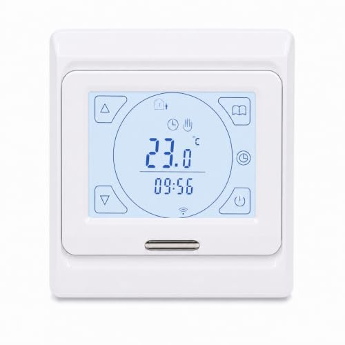 M80 WiFi Underfloor Heating Thermostat, Smart Digital Temperature Controller with Floor Sensor, 16A Electric Floor Heating Thermostat Compatible with Tuya Smart App, Flush Mounted 230V White