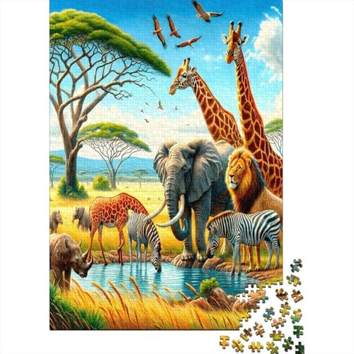 Afrikanische Savannentiere 1000 Teile Puzzle für Erwachsene Papier Wasserstelle Puzzle Spiel Familienentspannung Geschenk 38x26cm/1000pcs