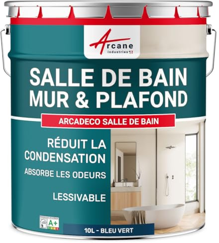 Peinture Salle de Bain Anti-Condensation Mur Plafond 10 L Bleu vert | Anti-Condensation, Limite les Moisissures, Lessivable, Murs et Plafonds, Salle de Bain, Mat - Arcane Industries