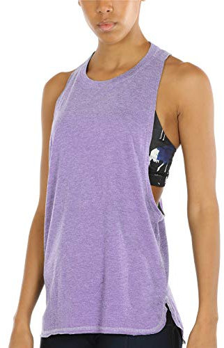 icyzone Canotta Donna Sportiva Senza Schienale Lunga, Traspirante e Sciolto T-Shirt per Fitness Yoga Corsa (S,Lavanda)