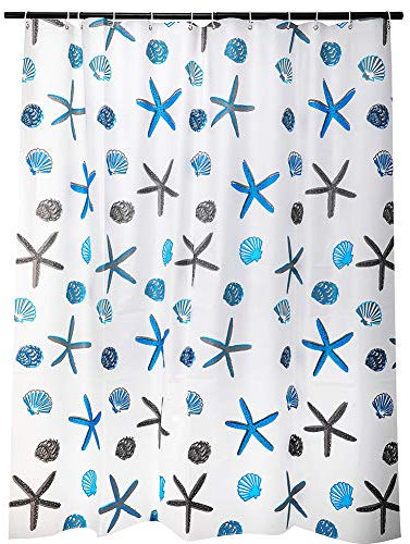 meioro Tenda per Doccia Bianca Peva Impermeabile e Resistente alla Muffa Tende da Bagno Accessori per la casa con Anelli di Tenuta e Ganci(Stelle Marine e Conchiglie,Larghezza 220cm x Altezza 180cm)