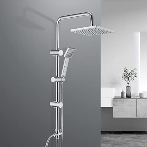 JOHO Colonne de Douche Hydromassage sans Robinetterie Fixations Réglable Murales Hauteur Colonne Douche pour Baignoire Douchette Douche Salle de Bain Pommeau de Douche(ABS 20 * 20cm)