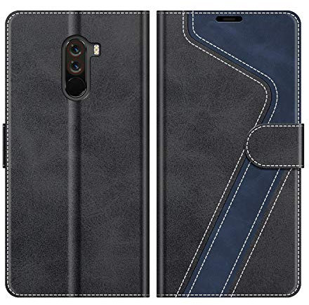 MOBESV Coque pour Xiaomi Pocophone F1, Housse en Cuir Magnétique Fonction Stand Étui pour Xiaomi Pocophone F1, Élégant Noir