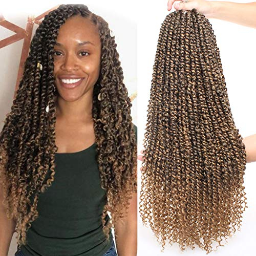 Leeven 8 Packungen vorgedrehtes Passion-gedrehtes Häkelhaar, 55,9 cm, 12 Strähnen/Packung, Ombré-Farbe für Passion Twist Flechten, lockige Enden, Haarverlängerungen, T27#