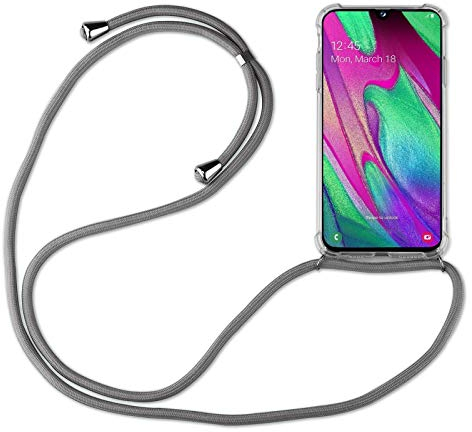Hülle Kompatibel mit Samsung Galaxy A40 | Handykette Smartphone Halskette Hülle mit Band | Handyhülle mit Kordel zum Umhängen Kompatibel für Galaxy A40 | Grau