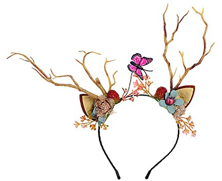 Brikuinr Hirsch Haarband Katzenohren Stirnband Haarreifen Hirsch Stirnband Katzenohren Haarband Blume Stirnband für Cosplay Kostüm Party
