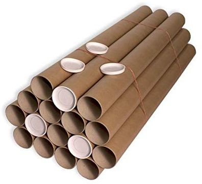 Pack 16 unidades Tubo cartón 76 x 1000 mm. Marrón. Cartón Compacto. Medidas 76mm diámetro int. x 1000mm largo. Incluye tapas blancas de plástico. Almacenaje de documentos.