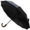 Rare 12 Rib Compact Small Umbrella - 50MPH Strong Windproof Umbrella Folding Foldable Frame - Vented Canopy - Best for Auto Open and Close - Wooden Hook Handle - Black