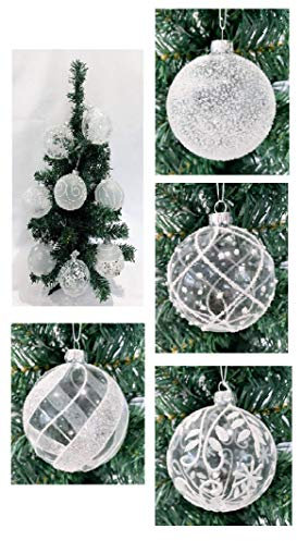 Christmas Decorations set of 12 Glass Baubles Snowy Hanging Decoration Hand Made 8cm Balls for Christmas Tree Home Decor