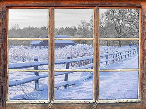KAIASH 3D Wandsticker Möbel kleines Holzhaus in verschneiter Landschaft schwarz weiß Fenster 3D Wandsticker Wanddekoration 3D Wandaufkleber Wandtattoo 62x42cm