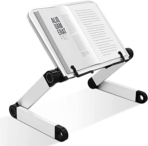 Book Stand for Reading,Ergonomic Adjustable Book Holder for Desk,Recipe Book Stand with Flexible Paper Clips,Portable Book Holder for Reading in Bed,Cook Book Holder Book Rest