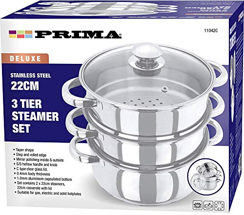 New 22CM Stainless Steel 3 Tier Steamer Cooker Pot Set Glass LID COOKWARE Food