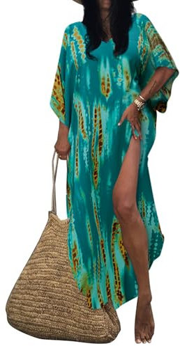 Bsubseach Women Beach Kaftan Dresses Half Sleeve Plus Size Bathing Suit Cover Ups Caftan Dresses Print