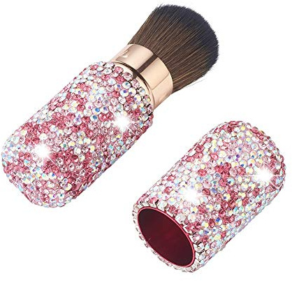 Blueshyhall Einziehbarer Puder Pinsel, Bling Make-Up Glitzer Mit Strass, Gesichtspinsel Schminken, Kosmetik Foundation Klein, Rougepinsel Reise, Gesicht (Rosa)