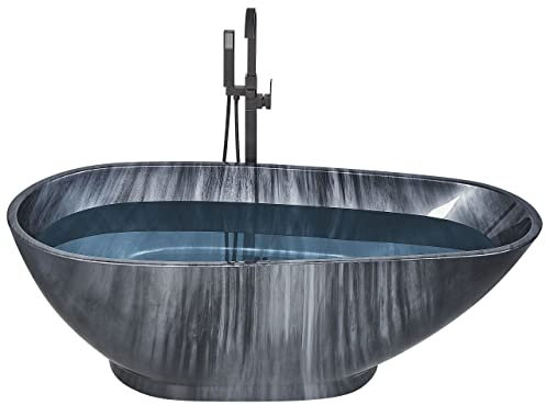 Baignoire en Acrylique Autoportante Forme Ovale Effet Marbre Noire Rioja