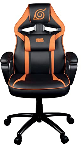 Konix Naruto Shippuden Chaise de Bureau Gaming - Inclinaison siège 15° - Cuir polyuréthane - Motif Konoha - Noir et Orange