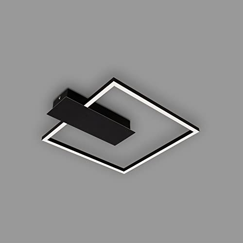 Briloner Leuchten - LED Deckenleuchte dimmbar in 3 Stufen, Memoryfunktion, warmweiße Lichtfarbe, LED Deckenlampe eckig, schwarz, 375x320 mm