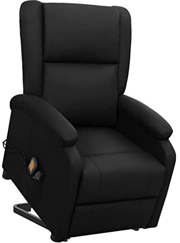 vidaXL Massagesessel, Elektrischer Sessel mit Aufstehhilfe, Relaxsessel mit Liegefunktion Vibrationsfunktion, Fernsehsessel Aufstehsessel Verstellbar, Schwarz Kunstleder