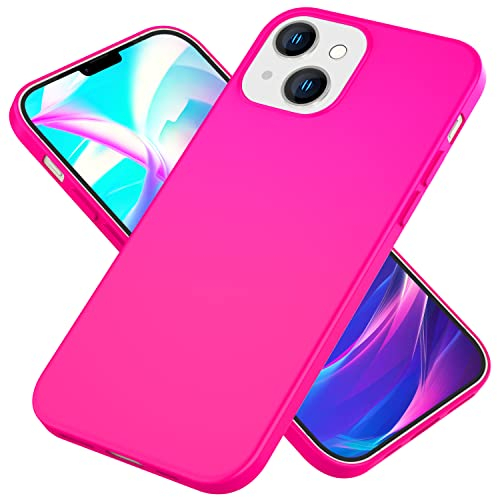 NALIA Bunte Neon Silikonhülle kompatibel mit iPhone 14 Hülle, Intensive Farbe rutschfest Samtig Weich Gummiert, Stoßfest Dünn Soft Case Handyhülle Silikon Schutzhülle Gel Cover Flexibel, Farbe:Pink