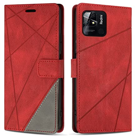 SONWO Etui Coque pour Xiaomi Redmi 10C, Protection Housse en Cuir PU Portefeuille Livre pour Xiaomi Redmi 10C, Emplacements Cartes, Fonction Support, Rouge