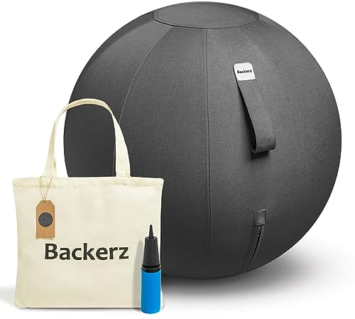 Backerz Sitzball 55 cm - Ergonomische Sitzmöbel für Büro und Heimbüro - Langlebiger Stoff, Gymnastikball - Fitness-Ball, Ballstuhl mit Ballauflage - Waschbarer Leinenbezug - Schwarz