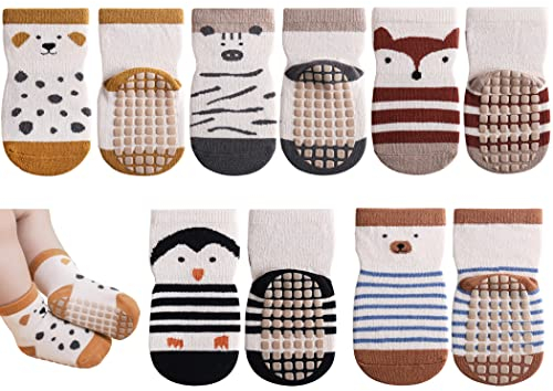 Exemaba Rutschfeste Socken für Baby Mädchen Jungen 5 Paar Kinder Anti Rutsch Socken Sportsocken Stoppersocken(M/1-3 Jahre, G 5 Farben)