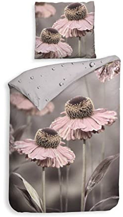 Heckett & Lane Mako-Satin BCI Bettwäsche 155x220 Zalia Grey Wende Natur Rose