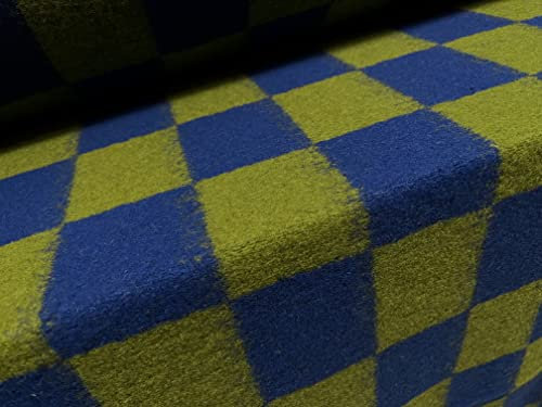 Schwerer Mantelstoff aus gekochter Wolle, Meterware, geometrische Formen, Grün und Blau