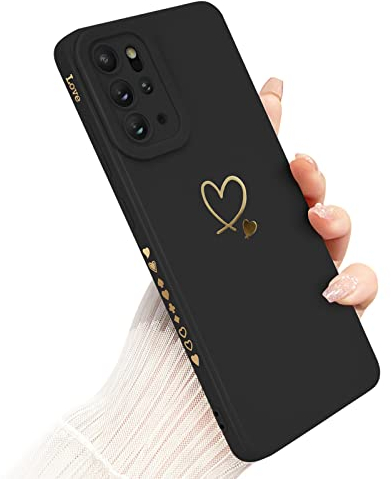 Newseego Handyhülle für Samsung Galaxy S20 Plus 5G Hülle für Frauen Mädchen, Gold Herz Muster Weich Flüssigsilikon S20 + Hülle Niedlich Herz Rand Kamera Schutzhülle für Samsung Galaxy S20 Plus-Schwarz
