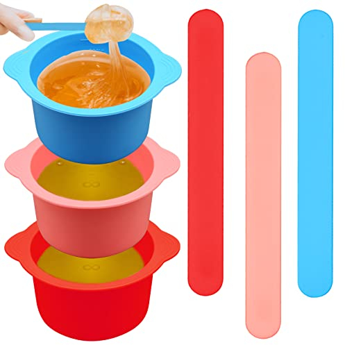 3Pcs Non-Stick Silicone Wax Melt Liners with Wax Sticks, Reusable Bowl for Wax Warmer and Hair Removal, 14Oz