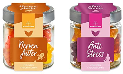 Das perfekte Geschenk gegen Stress - Nervenfutter und Anti Stress im Doppelpack | Geschenk für Prüfung und Schulstart | Nervennahrung | 240g Gummibärchen Set