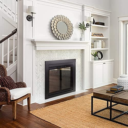 CAZARU Fireplace Screens Small Glass Fireplace Mesh Screen Cover Door Doors Pleasant Hearth Fireplace Screen Flat Fireplace Screens Decorative