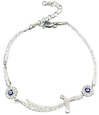 Zülfikar Nazar 925 Silber Schwert Armband Hz Ali Gümüs Dhul-faqar Aleviten Alevi Anhänger Dua Bileklik zweifache Kette 925er Zirkonia Damenschmuck Geschenkidee Damen Mädchen