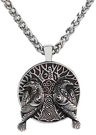 Danwinty Wikinger Halskette Herren Odin Raven Anhänger Edelstahl Halskette mit 60cm Kette Silber Wikinger Schmuck Nordische Mythen Keltischer Amulett Geschenk für Männer