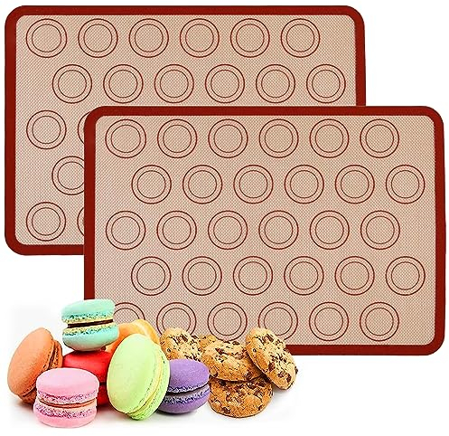 Backmatte, 2 Stücke Backmatte für Macarons, Utschfeste Backunterlage Antihafte Wiederverwendbar, für Makronen Kekse Brot, Pizza Matte