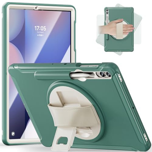 Junfire Case for Samsung Galaxy Tab S10+/S8+/S7+ 12.4 Inch, Shockproof Protective Case with Rotating Kickstand Hand Strap Pen Holder for Tablet - Green