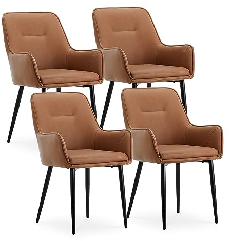 CLIPOP Esszimmerstühle 4er Set Kunstleder Gepolstert Küchenstuhl mit Armlehne,Sessel Esszimmerstuhl Loungesessel Wohnzimmer Empfangstühle für Esszimmer Küche,Braun