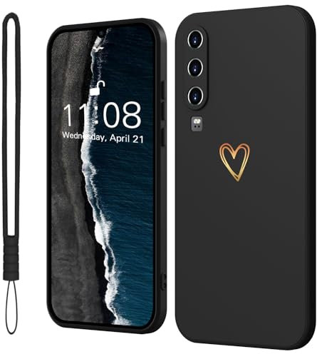 Mitetabo Handyhülle für Huawei P30 Hülle P30 Gold Liebesherz,Mädchen Case Weich Silikon Slim Stoßfest Kratzfeste Süßes Gold Love Schutzhülle für Huawei P30 Schwarz
