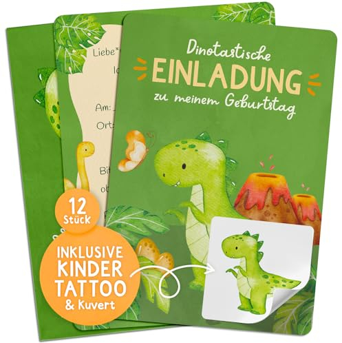 Famifidus 12x Einladungskarten Kindergeburtstag mit Kindertattoos I Einladungskarten Geburtstag in verschiedenen Motiven I Einladungskarten Kindergeburtstag Mädchen & Jungen
