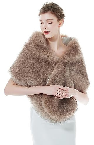 BEAUTELICATE Châle Étole en Fausse Fourrure Cape Boléro De Femme Mariage Hiver sur Robe de Soirée Mariée Cérémonie Fête Demoiselle d'honneur(Taille Unique, Fourrure Longue - Rose Pêche)