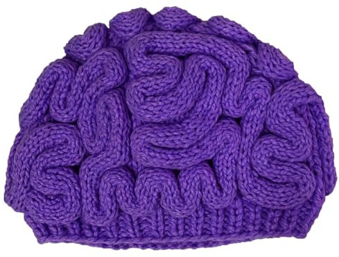 BIBITIME Unisex Handgefertigte Strickmütze Gehirn Beanie Mütze Halloween Hut, Dunkles Violett, Einheitsgröße