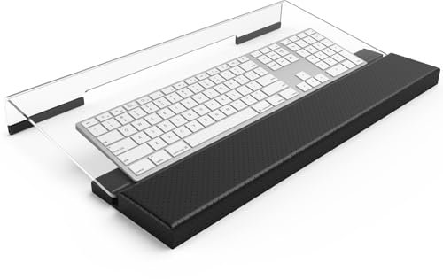 Acrylic Keyboard Stand with Wrist Rest, Ergonomic Computer Keyboard Holder with Wrist Pad, Kovesayi 3-Level Height Adjustable Keyboard Riser with Keyboard Storage for Home, Office - Clear