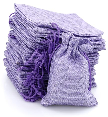 30 Stück 10x14 cm Jutesäckchen, Wiederverwendbare Jute Beutel mit Kordelzug, Leinen-Säckchen Sackleinen Taschen, Klein Geschenksäckchen für Schmuck DIY Handwerk Hochzeit Party (Helles Lila)