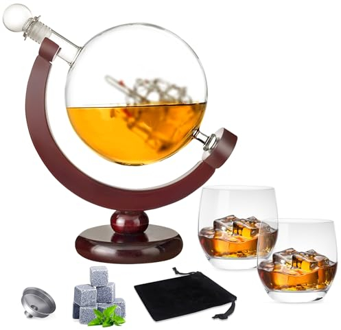 Decanter Whisky Set Regalo 850 mL,Decanter Per Whisky Per Il Compleanno Degli Uomini, La Festa Del Papà E I Regali Di Natale,include 2 Bicchieri Da Whisky E 9 Pietre Da Whisky (850ml)