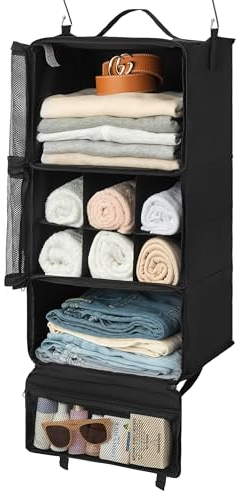 GRANNY SAYS Hänge Organizer mit 3 Fächern, Koffer Organizer Hängend, Faltbare Kleiderschrank Organizer Hängend, Tragbares Reiseregal, Schwarz Hängeorganizer Schrank, Portable Hanging Travel Organizer