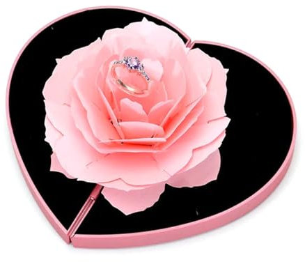 Boîte à bagues rotative en forme de cœur avec rose abaissée, cadeau rose éternelle pour elle, rose éternelle